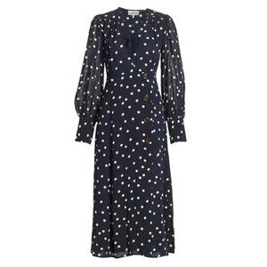 GANNI navy Polka Dot Button-Front Midi Dress